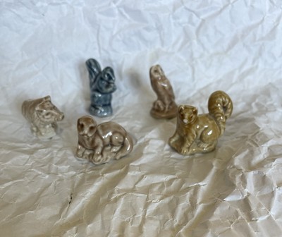 Vintage Wade Figurines Whimsies Animals  5 England Pig Owl Squirrel Weasel ?Mink