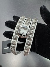 Chrome Hearts Custom Leather Silver Studded Belt White