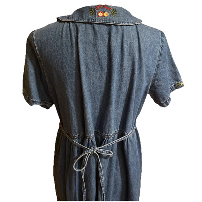 bobbie brooks denim dress Bobbie Brooks Denim Dress Women's S 4/6 Cottagecore Embroidered Short  Sleeve
