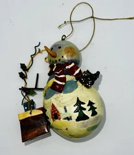 Primitive Style Snowman Christmas Ornament Festive Hand Painted  4 In Tall