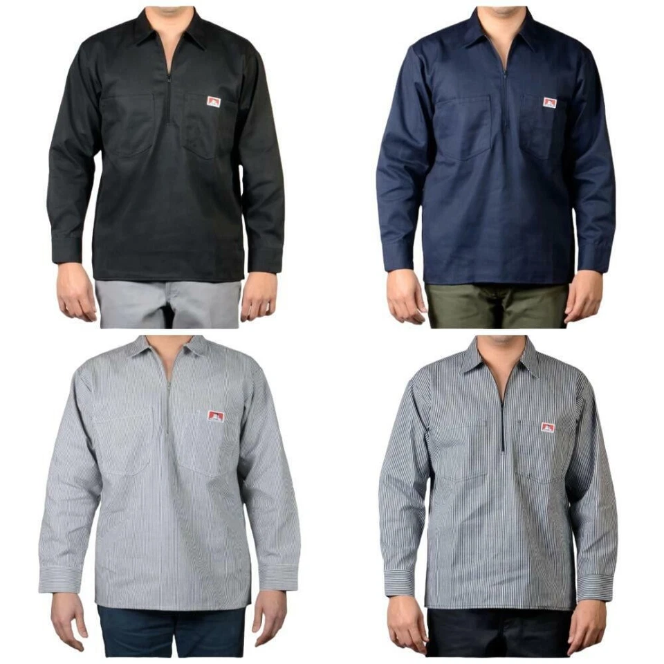 Camisa de manga larga a rayas 1/2 cremallera calce regular manga larga Ben Davis para hombre