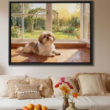 Shih Tzu Oil Painting Canvas Print Floral Dog Wall Art for Living Room Decor