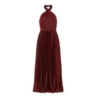 Elle Zeitoune Jayee Halter Gown Dress Burgundy Pleated Medium. Wedding. Party