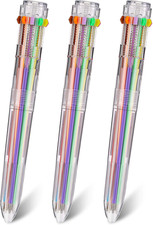 3 Pieces 10 in 1 Multicolor Ballpoint Pens Retractable 0.7Mm Transparent Barrel