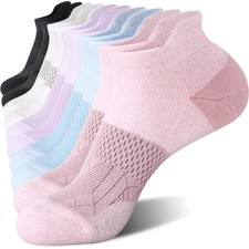 5 Pairs Ankle Running Socks for Women Athletic Cushioned Low Cut Tab Sports S...