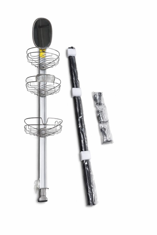 Metal 3-Tier Silver Tension Shower Organizer for Bathroom