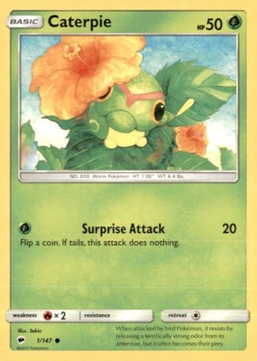 Pokemon Caterpie 001/147 Burning Shadows 5 Card Lot Non Holo
