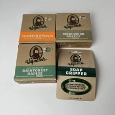 Dr.Squatch Men's Summer Citrus, Birchwood, Rainforest Rapids 3 Bars + Soap Grip