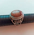 Ancient Vintage Victorian Sterling Silver Ring Natural  Agate Stone Size 11.5