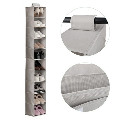 10 Tier Hanging Shelf Organizer Closet Shoes Hats Storage Home Wardrobe Bedroom