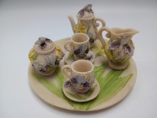 Vtg Popular Imports Miniature Iris Pattern Tea Set Purple Yellow 10 Pieces 1994