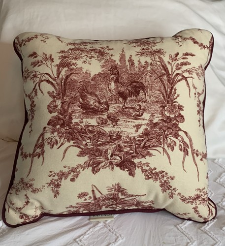 VTG Waverly Toile Le Petite Rooster Country Life Red Pillow