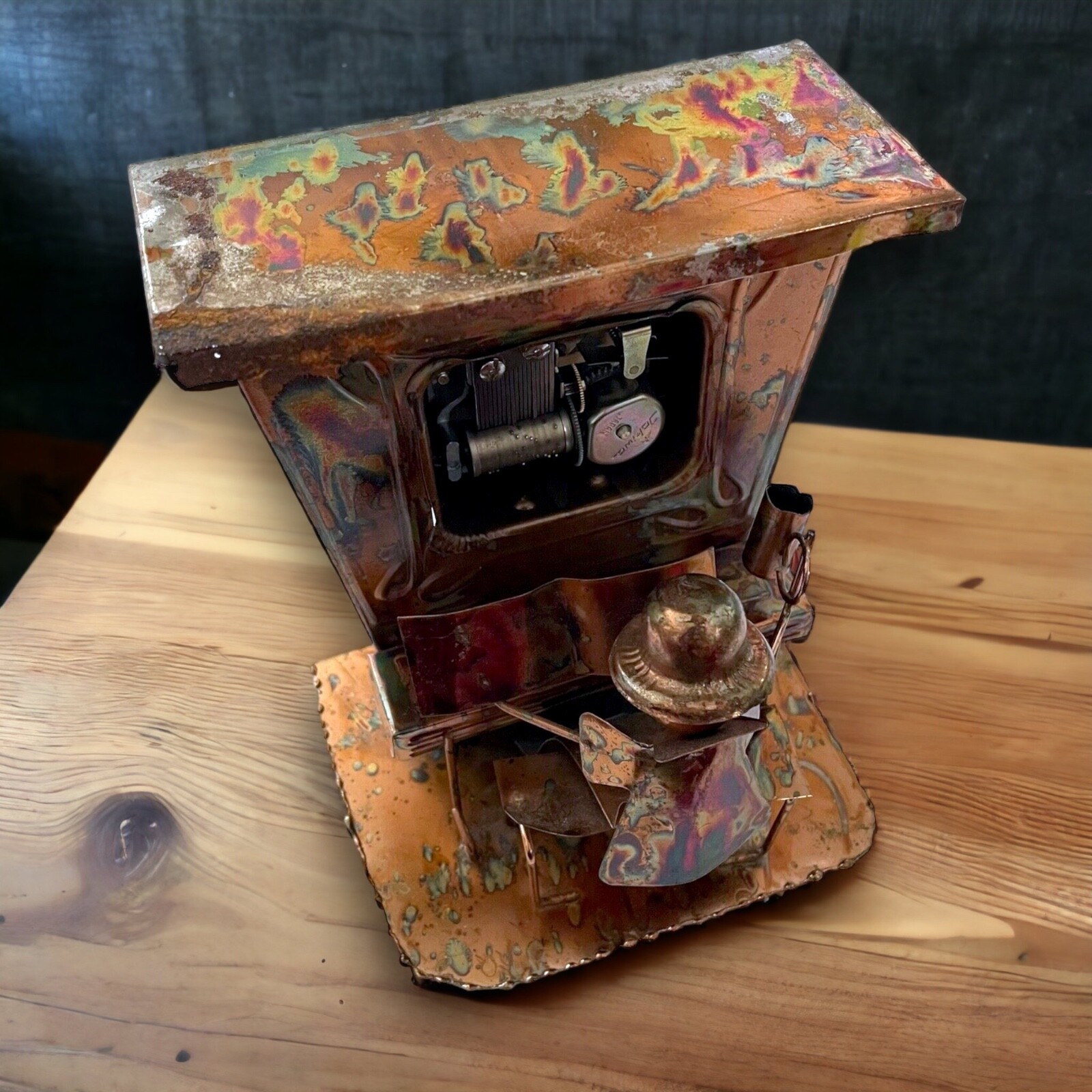 Tokiwa Copper Man Playing Piano Vintage Art Wind Up Music Box Works