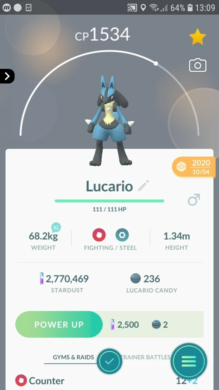 Pokemon Shiny Lucario - 1mil stardust or 20k Registered T r a d e Go