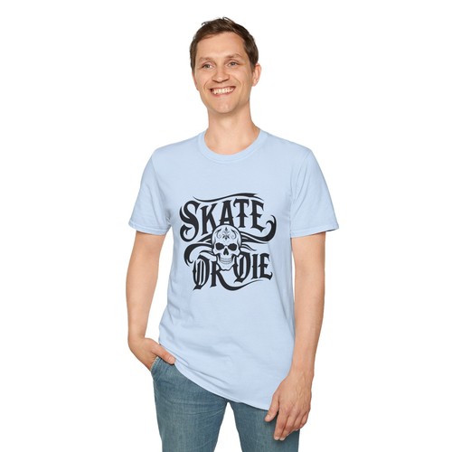 Skate or Die Skull Tee Unisex Adult T-Shirt Tattoo Design Skateboarding Graffiti - Picture 23 of 37