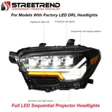 Streetrend Full LED Sequential Projector Headlights DRL Blk For 2016-2022 Tacoma