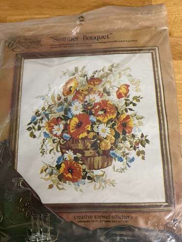 Kit De Broderie Crewel Vintage Paragon Needlecraft 'Summer Bouquet' - Cadré, Modèle 0516
