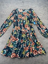 ECI Dress Size XL Extra Large Blue Floral Faux Wrap Stretch Knee Ruffle Nwt