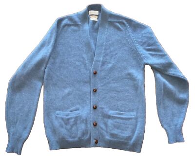 George J Good Lambswool Blue Sweater Cardigan England Men Vintage