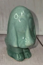 Vtg ROSEMEADE POTTERY Ceramic Turquoise Green Dog Succulent Planter Vase Basset