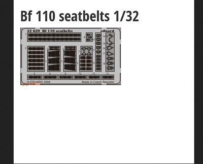 Eduard 1/32 Photoetch 32629 - Bf 110 seatbelts for the Dragon kit Eduard 1/32 Photoetch 32629 - Bf 110 seatbelts for the Dragon kit