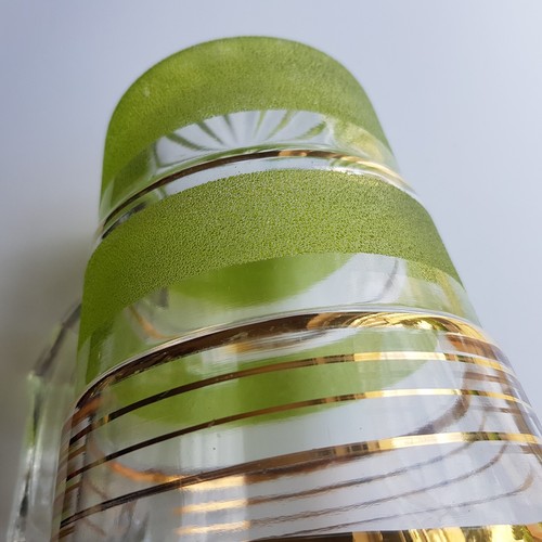 Jug pitcher glass lime green atomic gold ring band vintage MCM 1960s Mid Century - Picture 13 of 22