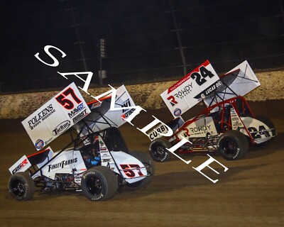 KYLE LARSON & RICO ABREU SPRINT CARS RACING ON TRACK 8X10 GLOSSY PHOTO #4M