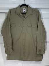 Dickies Work Shirt Long Sleeve Button Up Men  s M Medium Khaki Beige Tan