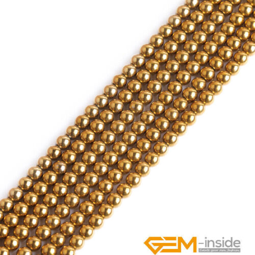 Gold Metallic Coated Reflections Hematite Round Loose Beads 15" Bulk 2mm-14mm - Foto 21 di 51