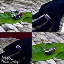 Handmade peruvian ring 950 silver Purple Spondylus,Lapis, Red Spondylus Size 8.5