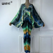 Tie-Dyed Retro Wrinkle Long Party Dresses Loose Robe Femme Vestidos Evening Dres