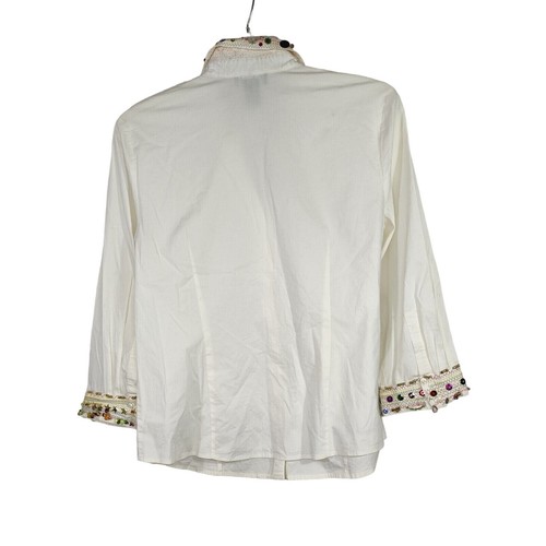 Unlisted by Kenneth Cole Beaded Shirt Blouse Women Size L White Long Sleeve - Picture 3 of 11