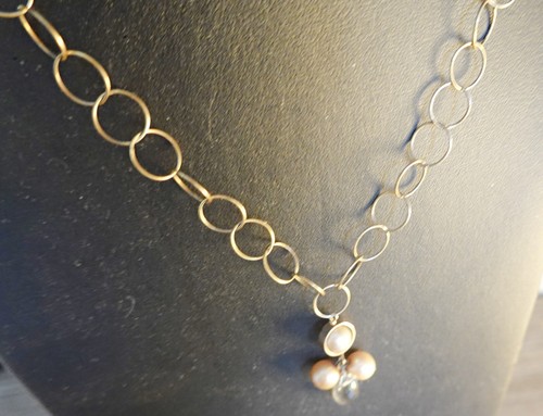 Vintage Gold Over Sterling Takashimaya Cultured Champagne Pearl Dangle Necklace - Picture 2 of 3