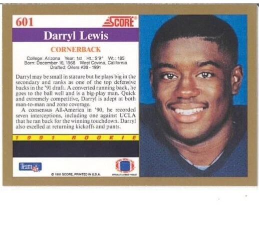 NCAA Arizona NFL Houston Oilers ROOKIE CARD Darryl Lewis 1991 - Image 2 of 2