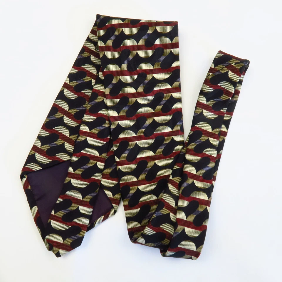 Gravata geométrica vintage John Henry vermelha azul ondas diagonais 56x4 listras modernas - Imagem 4 de 4