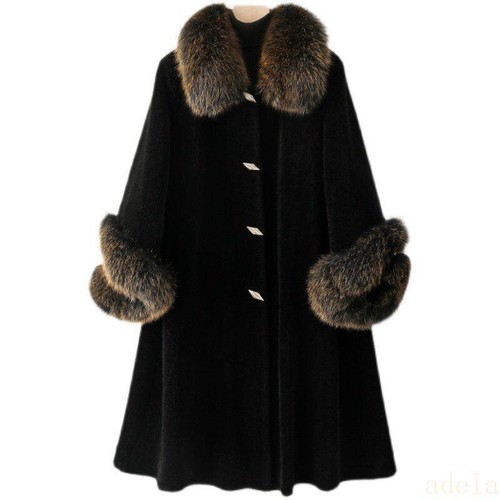 Winter Luxury Womens 100% Wool Cashmere Jacket Real Fox Fur Collar Long Overcoat - Picture 13 of 14