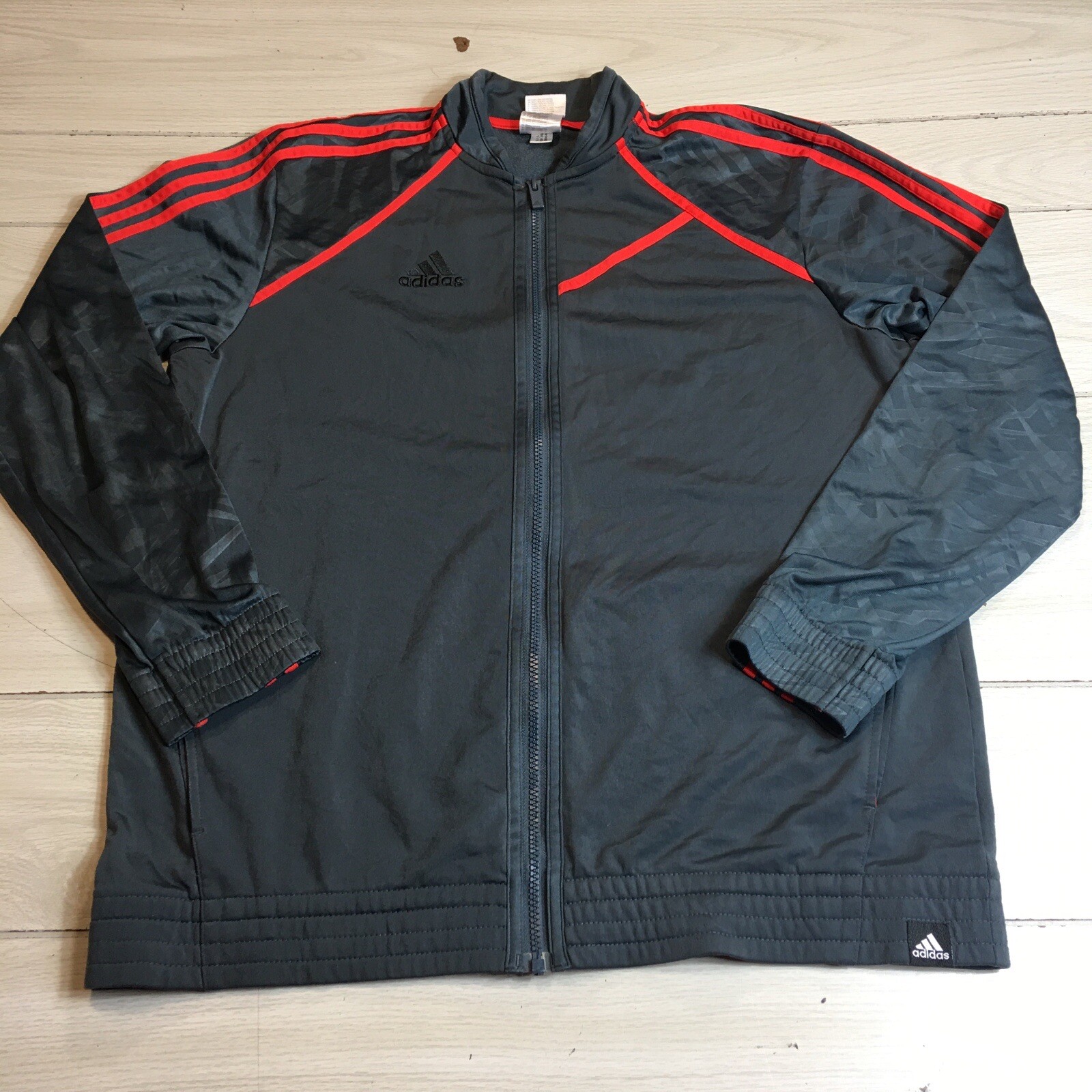 Adidas Track Jacket Mens XL Gray Red Stripes Basketball  Pockets Full Zip