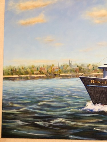 MARINE FISHING BOAT VESSEL SIGNED SEASCAPE SCENE OIL ON CANVAS BEIRA.LITORAL - Picture 12 of 19