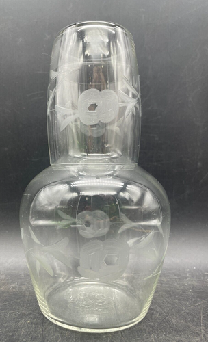 Vintage Tumble Up Carafe & Tumbler Bedside Water Clear Etched Glass Set ...