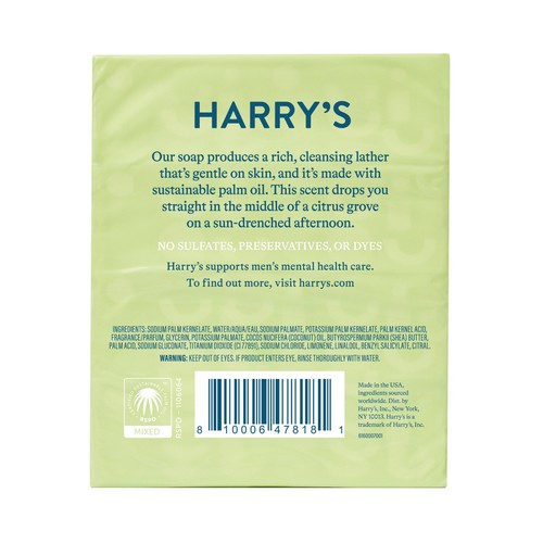 NEW (4 Pack) Harry's Men's Cleansing Bar Soap Sulfate Free-Grove Scent, 4oz -USA - 第 2/3 張圖片