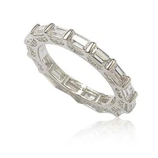 Suzy Levian Sterling Silver Petite Baguette Cubic Zirconia Eternity Band