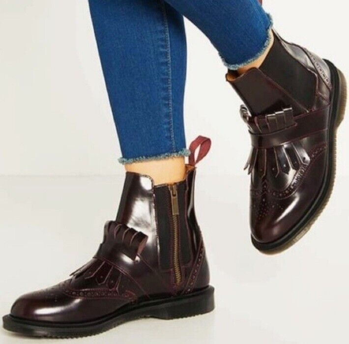 Dr. Martens Tina Chelsea Boots Womens 10 Brogue Wingtip Kiltie Ankle Cherry  Red