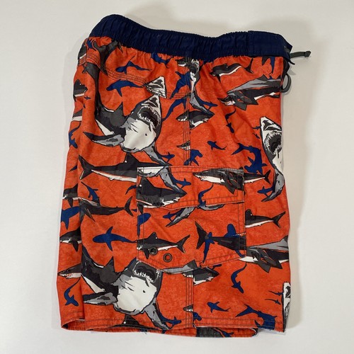 LL Bean Boys Size 8 Swim Trunks Shorts Sharks Orange Lined - Picture 5 of 9