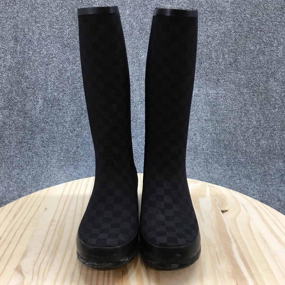 LL Bean водонепроницаемый дождя ботинки женщин 9 М Wellies шахматная доска черный резиновый 283208 - Изображение 3 из 4