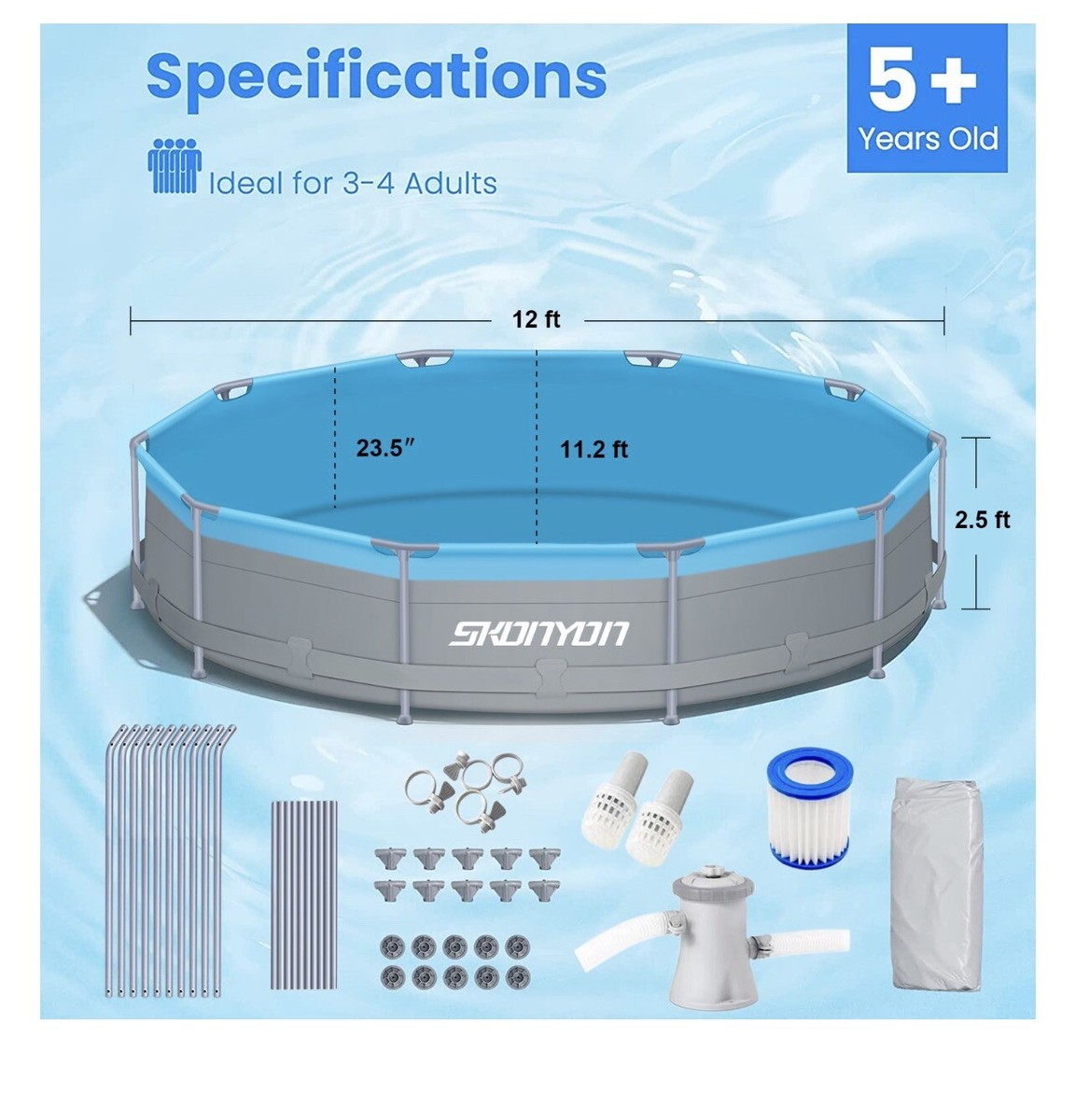 SKONYON 12ft x30in Round Above GroundFrame Swimming Pool Set