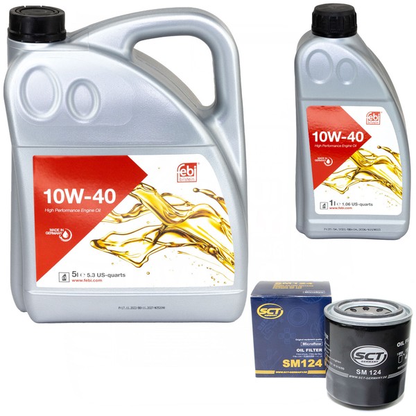 MotoröL Set Febi 10W-40 6 Liter + ÖLfilter SM 124 FüR Subaru Tribeca 3.0 B9 180-image