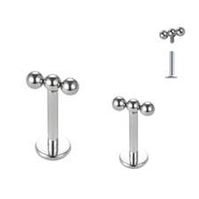16G Surgical Steel Internally Threaded 3 Tiny Beads Ear Tragus Helix Labret Stud