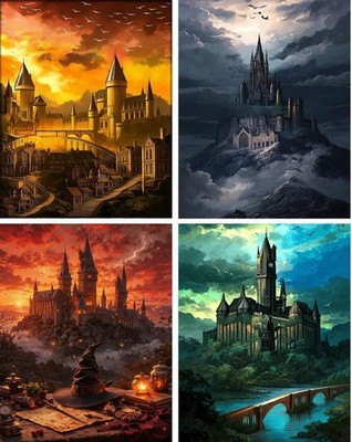4 Pack Magic Castle Diamond Art Kits 12 x 16 Inch Beginner Craft Set