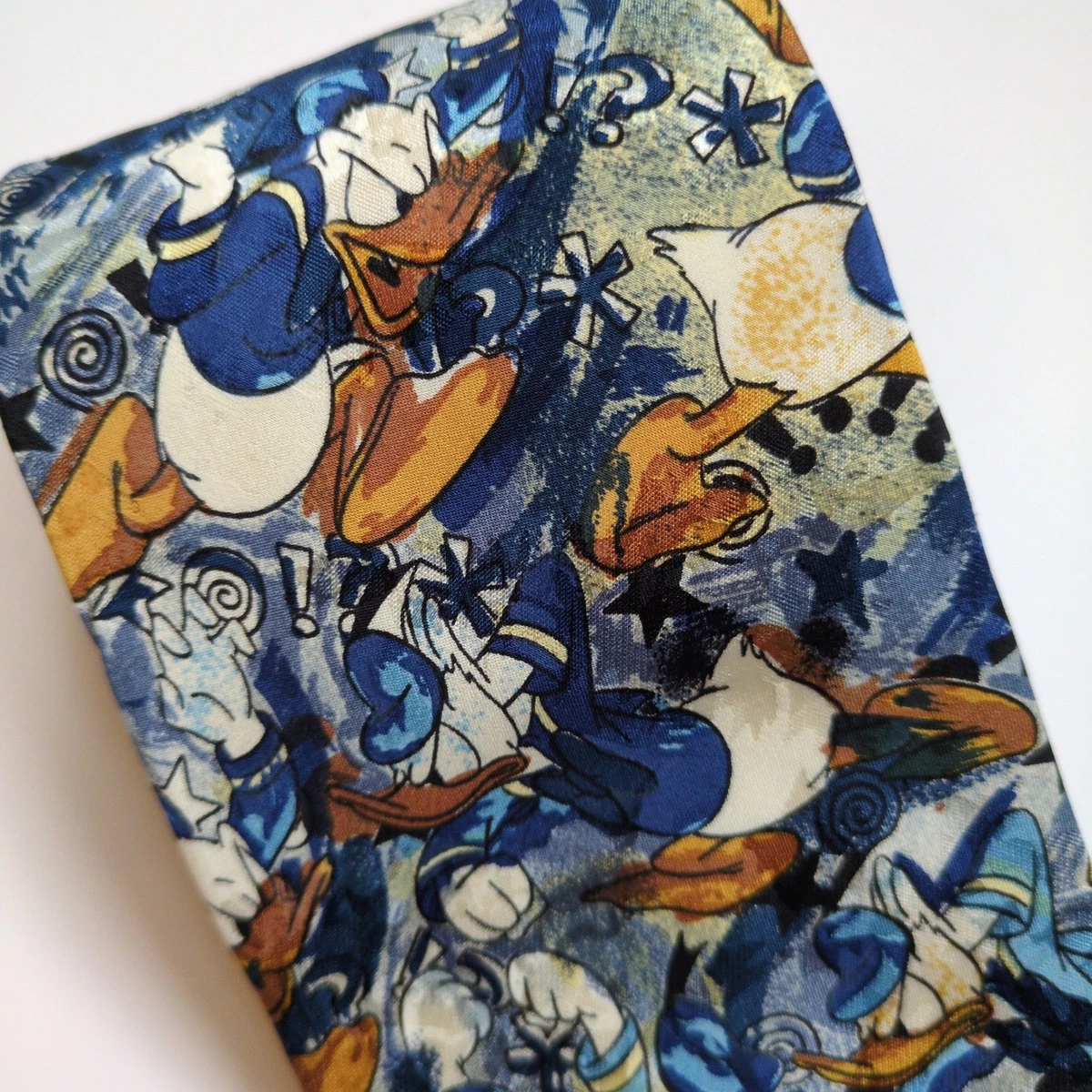 The Disney Store Donald Duck Silk Neck Tie Blue Abstract Mad Angry Yelling