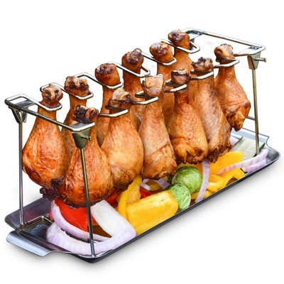 Rtt Chicken Leg Rack For Grill Drip Tray - Easy To Use 12 Slots Chicken Wing